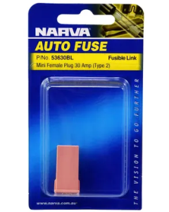NARVA 53630BL 30A PINK MINI/FUSIBLE LINK FEMALE PLUG IN TYPE 2 BL PK 1