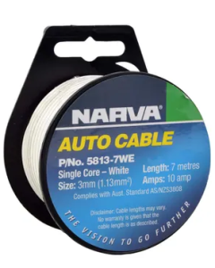 NARVA 5813-7WE 10A 3MM WHITE SINGLE CORE CABLE 7M