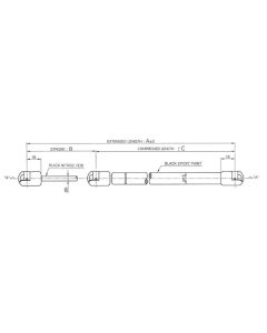 250-615-150 GAS STRUT EXTENDED LENGTH 250-90S, SHAFT/BODY 6-15, NEWTON 150