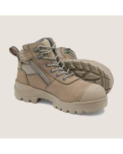 BLUNDSTONE 8553 UNISEX ROTOFLEX MID ZIP SAFETY BOOT STONE NUBUCK