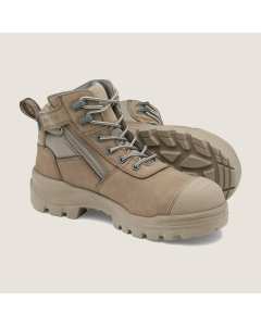 BLUNDSTONE 8553 UNISEX ROTOFLEX MID ZIP SAFETY BOOT STONE NUBUCK-Size 10.5