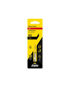 ALPHA DTMC030 COMBINATION DRILL & TAP M3 X 0.5 HSS TIN COATED CARDED